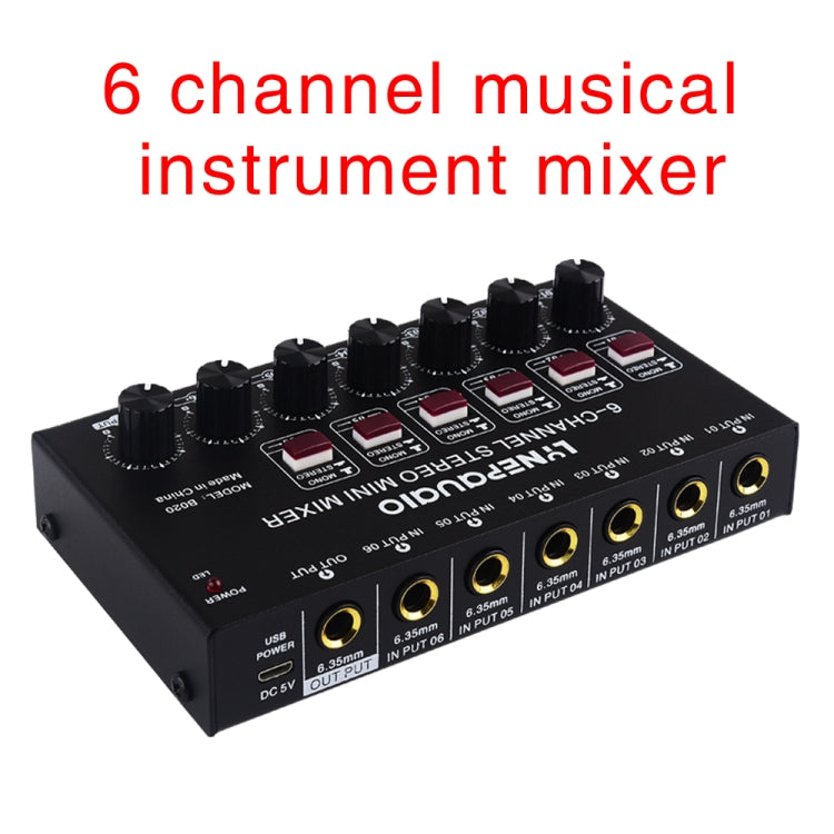 B020 Mini 6-Channel Stereo Audio Mixer Musical Instrument Mixer Electric Wind Electric Guitar Electronic Piano Drums Mixer -  by PMC TechLife | Online Shopping South Africa | PMC TechLife | Buy Now Pay Later Mobicred