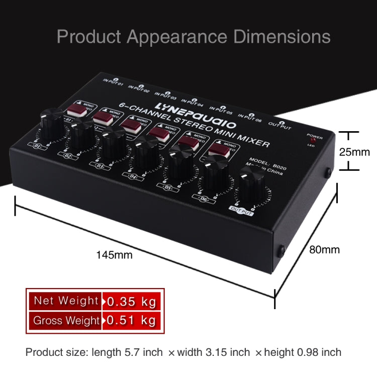 B020 Mini 6-Channel Stereo Audio Mixer Musical Instrument Mixer Electric Wind Electric Guitar Electronic Piano Drums Mixer -  by PMC TechLife | Online Shopping South Africa | PMC TechLife | Buy Now Pay Later Mobicred