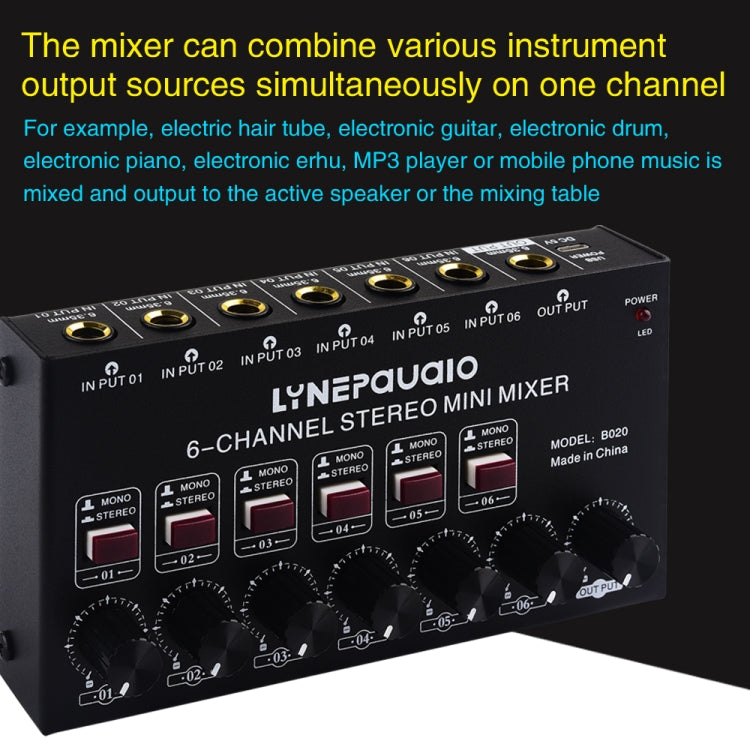 B020 Mini 6-Channel Stereo Audio Mixer Musical Instrument Mixer Electric Wind Electric Guitar Electronic Piano Drums Mixer -  by PMC TechLife | Online Shopping South Africa | PMC TechLife | Buy Now Pay Later Mobicred