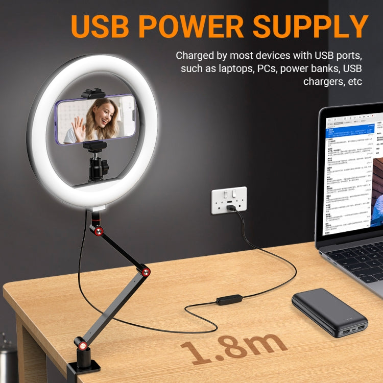 Apexel FL20 10 Inch LED Ring Light Foldable Metal Swing Arm Desk Lamp with Stand & Phone Holder - free shipping - PMC Jewellery - Order now!