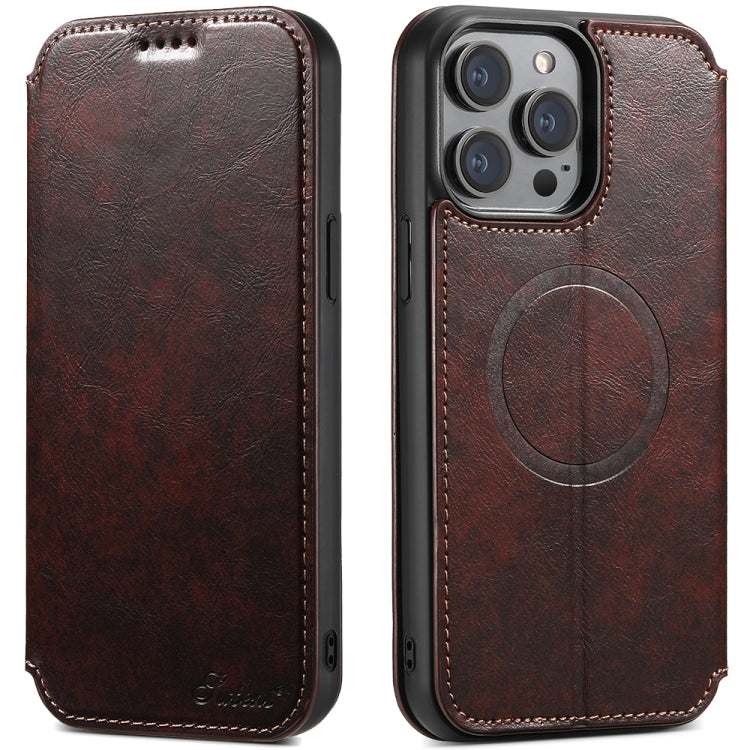 For iPhone 13 Pro Suteni J05 Leather Magnetic Magsafe Phone Case(Brown) - free shipping - PMC Jewellery - Order now!