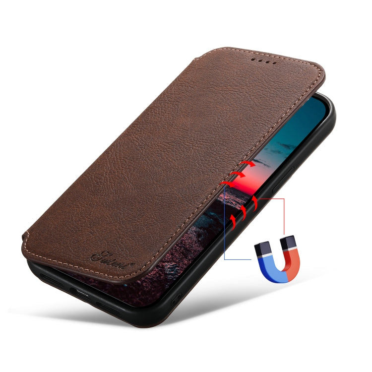 For iPhone 13 Pro Max Suteni J06 Retro Matte Litchi Texture Leather Magnetic Magsafe Phone Case(Brown) - free shipping - PMC Jewellery - Order now!