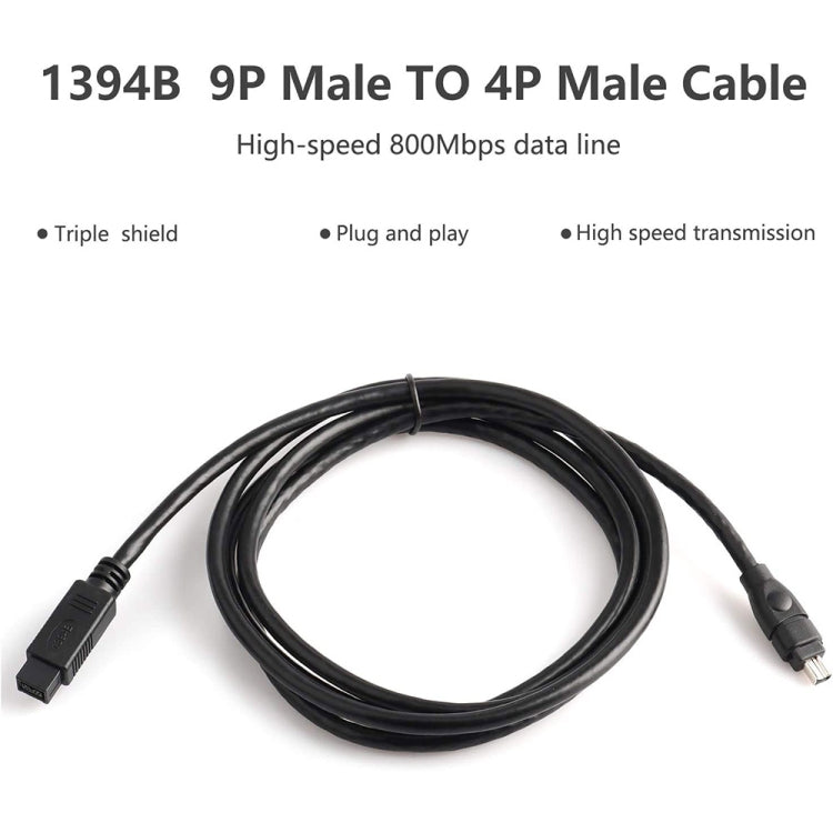 JUNSUNMAY FireWire High Speed Premium DV 800 9 Pin Male To FireWire 400 4 Pin Male IEEE 1394 Cable, Length:1.8m - 1394 Series by JUNSUNMAY | Online Shopping South Africa | PMC TechLife | Buy Now Pay Later Mobicred