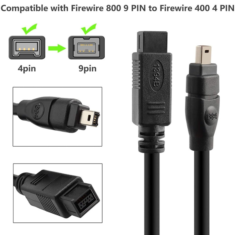 JUNSUNMAY FireWire High Speed Premium DV 800 9 Pin Male To FireWire 400 4 Pin Male IEEE 1394 Cable, Length:3m - free shipping - PMC Jewellery - Order now!