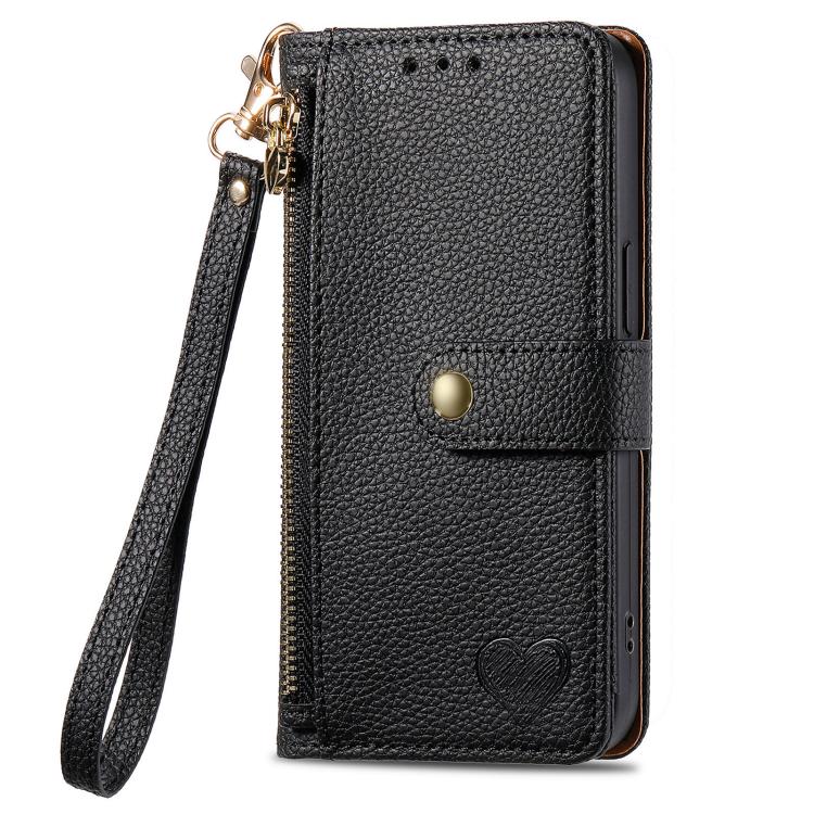 For iPhone 16e Love Zipper Lanyard Leather Phone Case(Black) - iPhone 16e Cases by PMC TechLife | Online Shopping South Africa | PMC TechLife | Buy Now Pay Later Mobicred