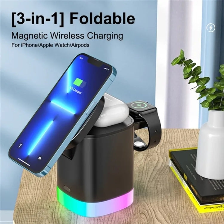 T15 3 in 1 Magnetic Magsafe Wireless Charger Folding Charging Stand For iPhone / iWatch / AirPods(White) - Wireless Charger by PMC Jewellery | Online Shopping South Africa | PMC Jewellery | Buy Now Pay Later Mobicred