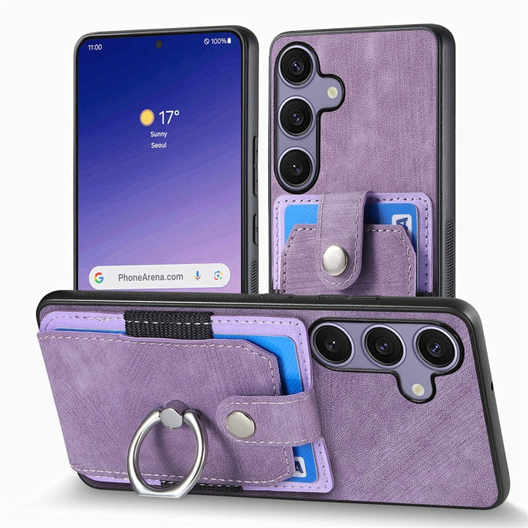 For Samsung Galaxy S25 5G Retro Skin-feel Ring Card Wallet Phone Case(Purple) - Galaxy S25 5G Cases by PMC TechLife | Online Shopping South Africa | PMC TechLife | Buy Now Pay Later Mobicred