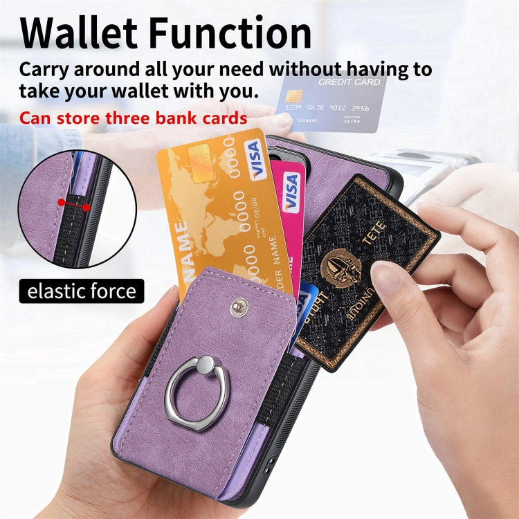 For Samsung Galaxy S25 5G Retro Skin-feel Ring Card Wallet Phone Case(Purple) - Galaxy S25 5G Cases by PMC TechLife | Online Shopping South Africa | PMC TechLife | Buy Now Pay Later Mobicred