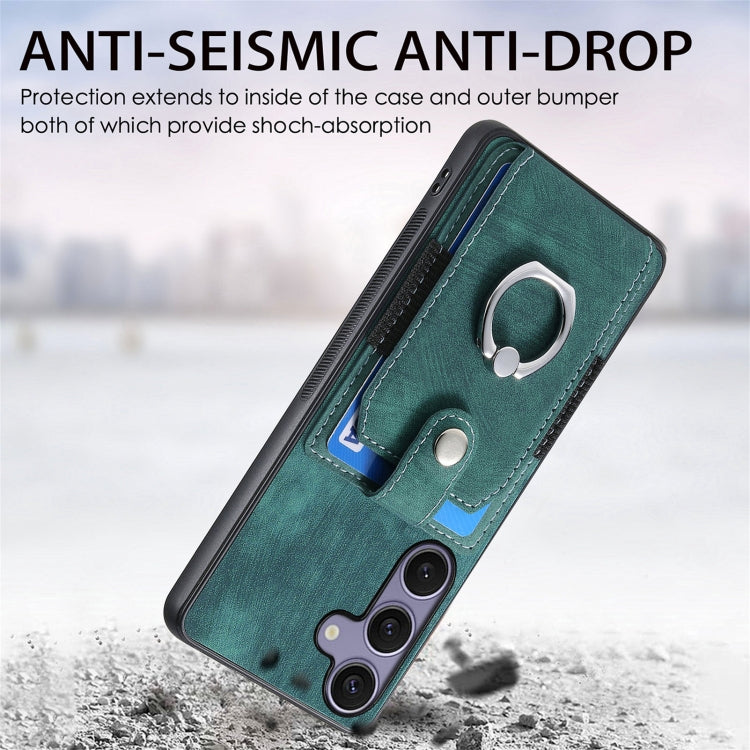For Samsung Galaxy S25+ 5G Retro Skin-feel Ring Card Wallet Phone Case(Green) - Galaxy S25+ 5G Cases by PMC TechLife | Online Shopping South Africa | PMC TechLife | Buy Now Pay Later Mobicred