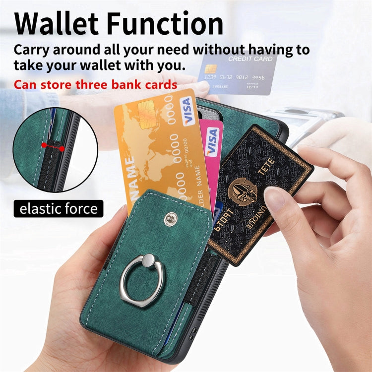 For Samsung Galaxy S25+ 5G Retro Skin-feel Ring Card Wallet Phone Case(Green) - Galaxy S25+ 5G Cases by PMC TechLife | Online Shopping South Africa | PMC TechLife | Buy Now Pay Later Mobicred