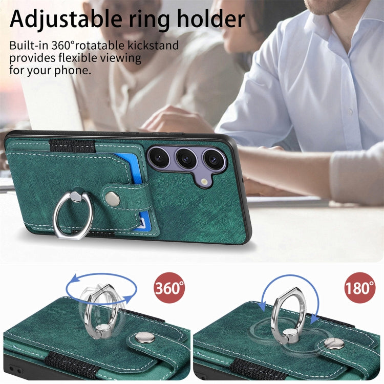For Samsung Galaxy S25+ 5G Retro Skin-feel Ring Card Wallet Phone Case(Green) - Galaxy S25+ 5G Cases by PMC TechLife | Online Shopping South Africa | PMC TechLife | Buy Now Pay Later Mobicred