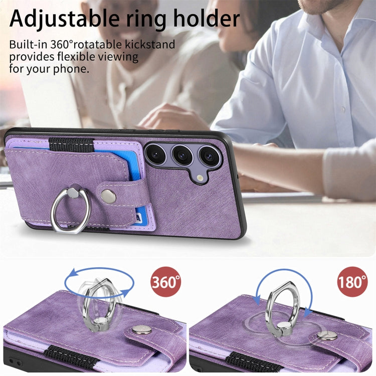 For Samsung Galaxy S25+ 5G Retro Skin-feel Ring Card Wallet Phone Case(Purple) - Galaxy S25+ 5G Cases by PMC TechLife | Online Shopping South Africa | PMC TechLife | Buy Now Pay Later Mobicred