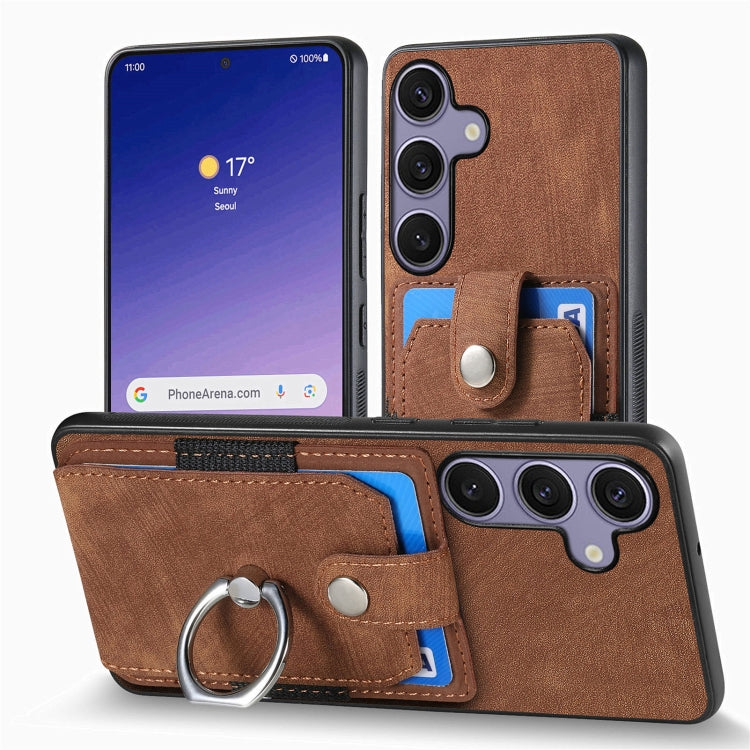 For Samsung Galaxy S25+ 5G Retro Skin-feel Ring Card Wallet Phone Case(Brown) - Galaxy S25+ 5G Cases by PMC TechLife | Online Shopping South Africa | PMC TechLife | Buy Now Pay Later Mobicred