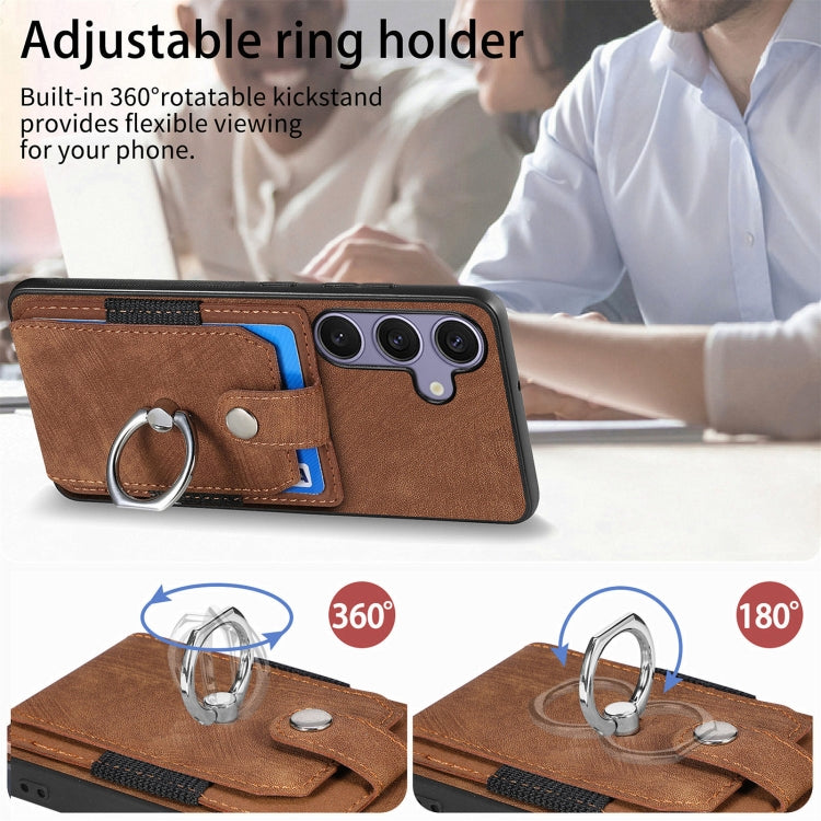 For Samsung Galaxy S25+ 5G Retro Skin-feel Ring Card Wallet Phone Case(Brown) - Galaxy S25+ 5G Cases by PMC TechLife | Online Shopping South Africa | PMC TechLife | Buy Now Pay Later Mobicred