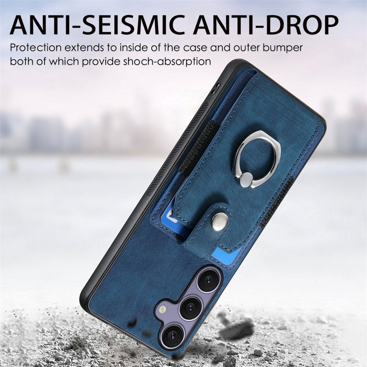 For Samsung Galaxy S25 Ultra 5G Retro Skin-feel Ring Card Wallet Phone Case(Blue) - Galaxy S25 Ultra 5G Cases by PMC TechLife | Online Shopping South Africa | PMC TechLife | Buy Now Pay Later Mobicred