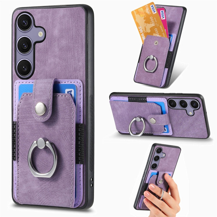 For Samsung Galaxy S25 Ultra 5G Retro Skin-feel Ring Card Wallet Phone Case(Purple) - Galaxy S25 Ultra 5G Cases by PMC TechLife | Online Shopping South Africa | PMC TechLife | Buy Now Pay Later Mobicred