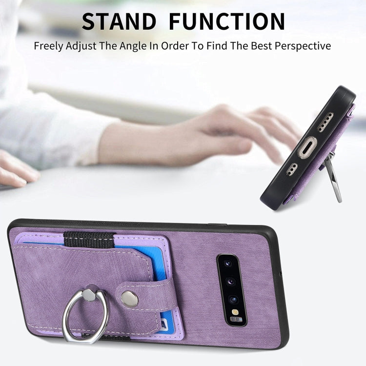 For Samsung Galaxy S25 5G Retro Skin-feel Ring Card Wallet Phone Case(Purple) - Galaxy S25 5G Cases by PMC TechLife | Online Shopping South Africa | PMC TechLife | Buy Now Pay Later Mobicred