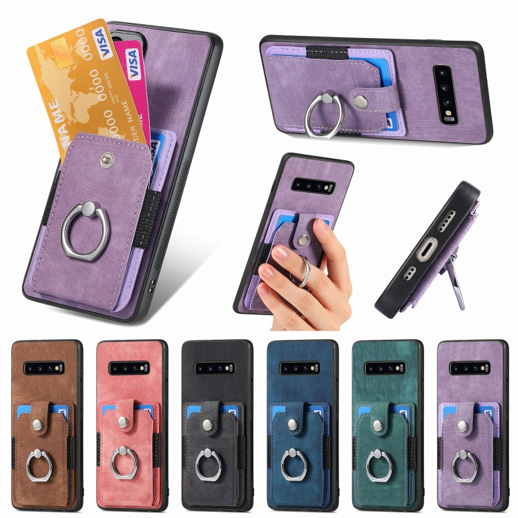 For Samsung Galaxy S25 Ultra 5G Retro Skin-feel Ring Card Wallet Phone Case(Purple) - Galaxy S25 Ultra 5G Cases by PMC TechLife | Online Shopping South Africa | PMC TechLife | Buy Now Pay Later Mobicred