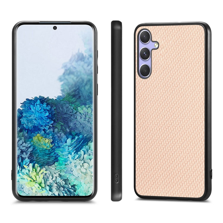 For Samsung Galaxy S25+ 5G Carbon Fiber Texture Leather Back Cover Phone Case(Khaki) - Galaxy Phone Cases by PMC Jewellery | Online Shopping South Africa | PMC Jewellery | Buy Now Pay Later Mobicred