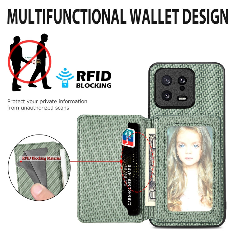 For Xiaomi 13 Carbon Fiber Magnetic Card Bag Phone Case(Khaki) - 13 Cases by PMC TechLife | Online Shopping South Africa | PMC TechLife | Buy Now Pay Later Mobicred