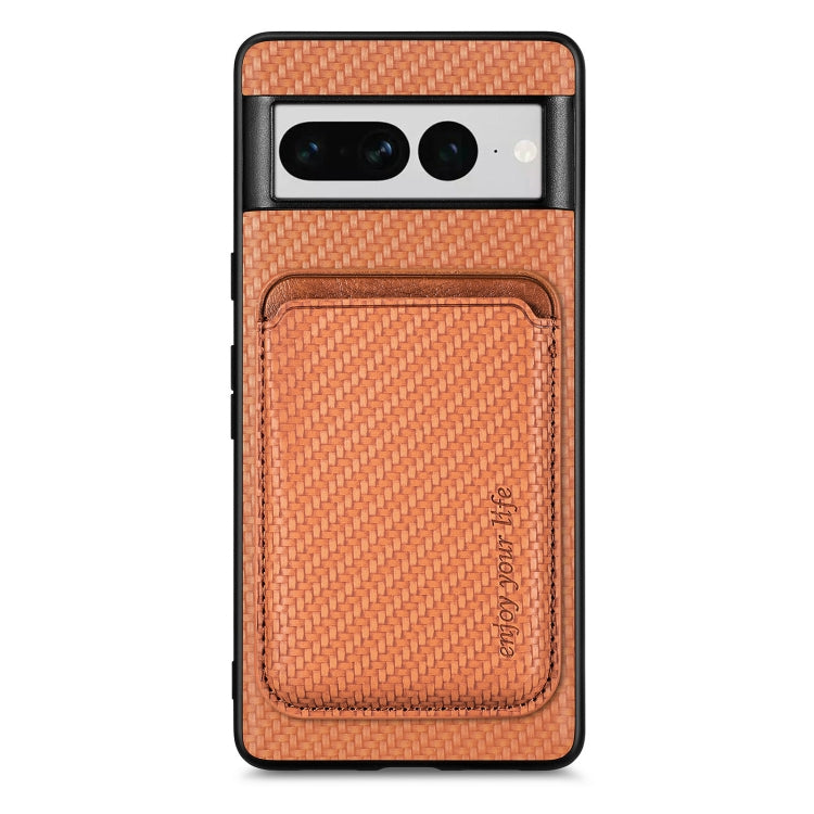 For Google Pixel 7 Pro Carbon Fiber Leather Card Magsafe Phone Case(Brown) - free shipping - PMC TechLife - Order now!