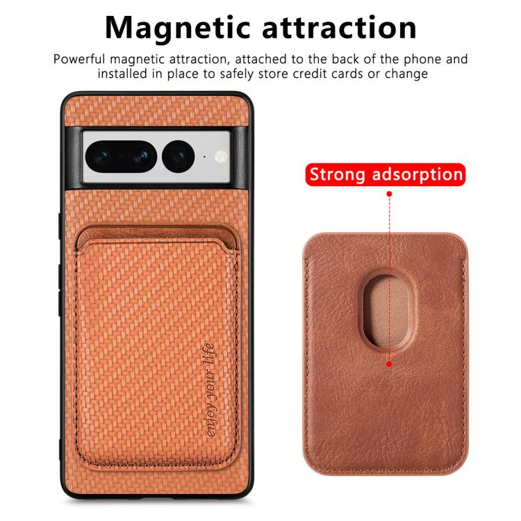 For Google Pixel 7 Pro Carbon Fiber Leather Card Magsafe Phone Case(Brown) - free shipping - PMC TechLife - Order now!