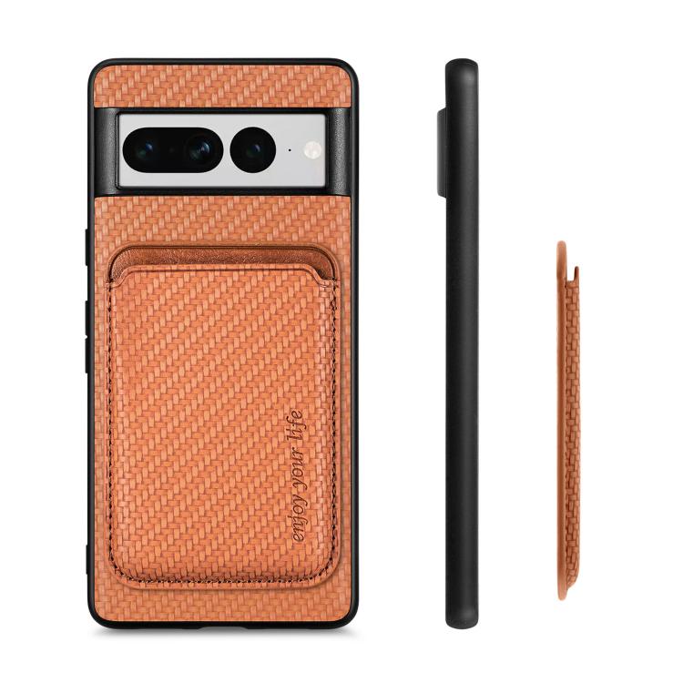 For Google Pixel 7 Pro Carbon Fiber Leather Card Magsafe Phone Case(Brown) - free shipping - PMC TechLife - Order now!