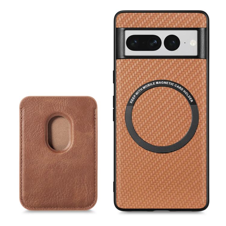 For Google Pixel 7 Pro Carbon Fiber Leather Card Magsafe Phone Case(Brown) - free shipping - PMC TechLife - Order now!