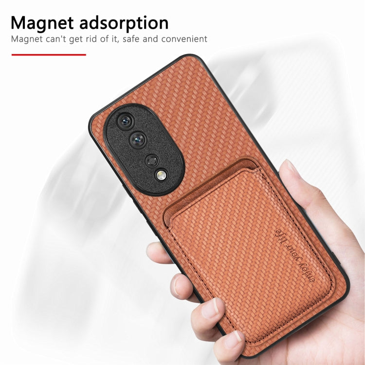 For Honor 80 Carbon Fiber Leather Card Magsafe Phone Case(Brown) - Honor Cases by PMC TechLife | Online Shopping South Africa | PMC TechLife | Buy Now Pay Later Mobicred