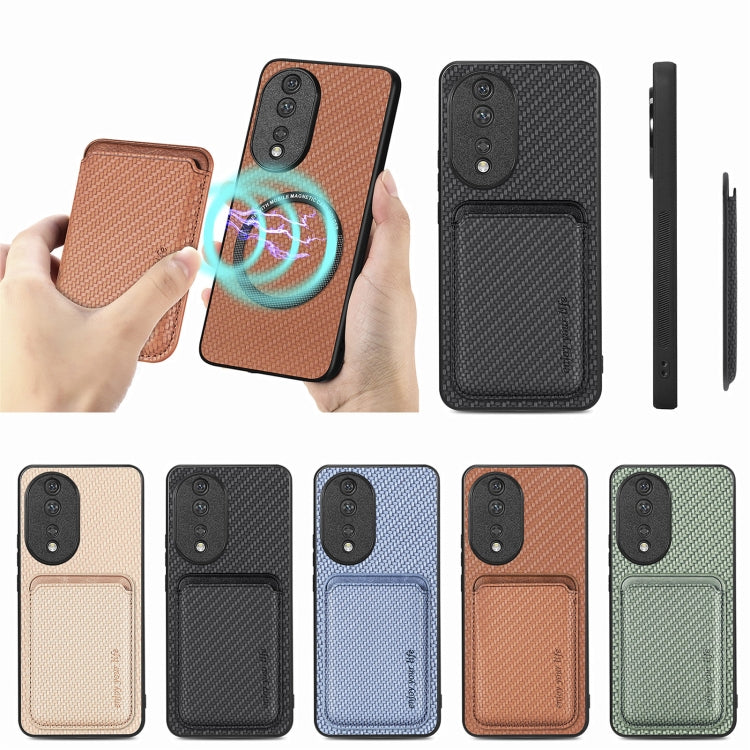 For Honor 80 Carbon Fiber Leather Card Magsafe Phone Case(Brown) - Honor Cases by PMC TechLife | Online Shopping South Africa | PMC TechLife | Buy Now Pay Later Mobicred