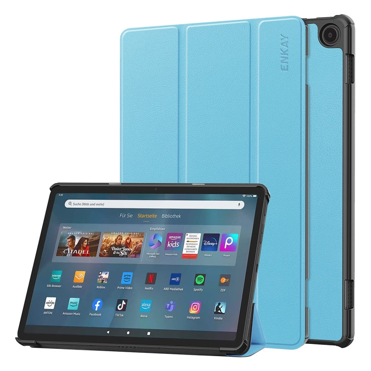 For Amazon Fire Max 11 ENKAY Tri-fold Custer Texture Leather Smart Tablet Case(Light Blue) - Amazon by ENKAY | Online Shopping South Africa | PMC TechLife | Buy Now Pay Later Mobicred