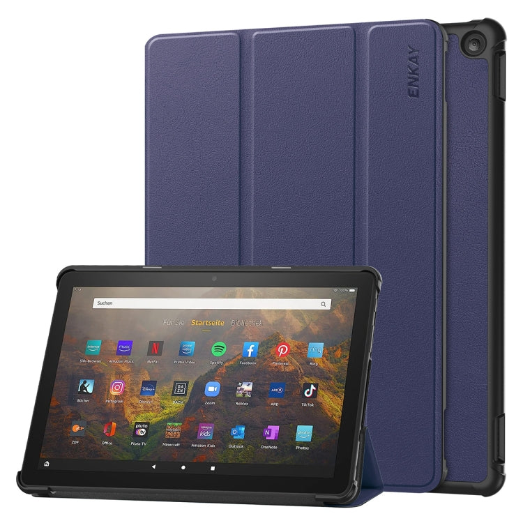 For Amazon Fire HD 10 2023 ENKAY ENKAY Tri-fold Custer Texture Leather Smart Tablet Case(Dark Blue) - Amazon by ENKAY | Online Shopping South Africa | PMC TechLife | Buy Now Pay Later Mobicred