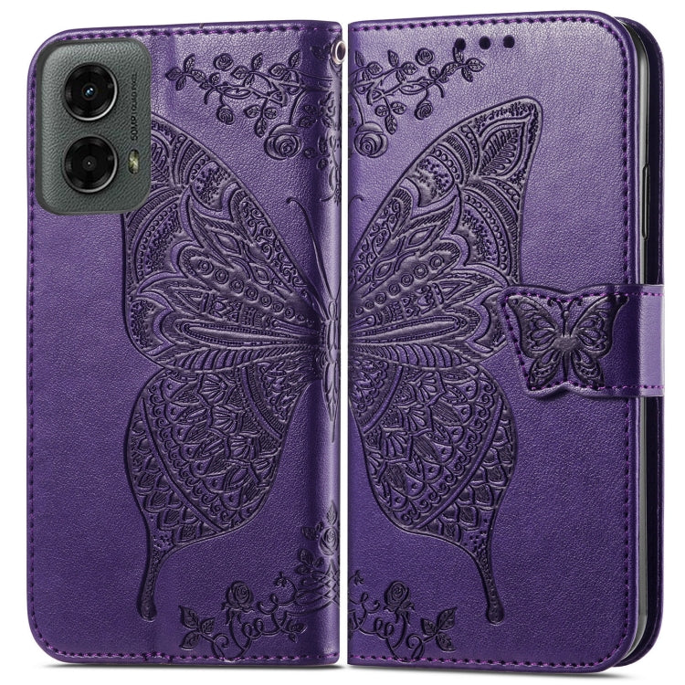 For Motorola Moto G 5G 2024 Butterfly Love Flower Embossed Leather Phone Case(Dark Purple) - Motorola Cases by PMC Jewellery | Online Shopping South Africa | PMC Jewellery | Buy Now Pay Later Mobicred