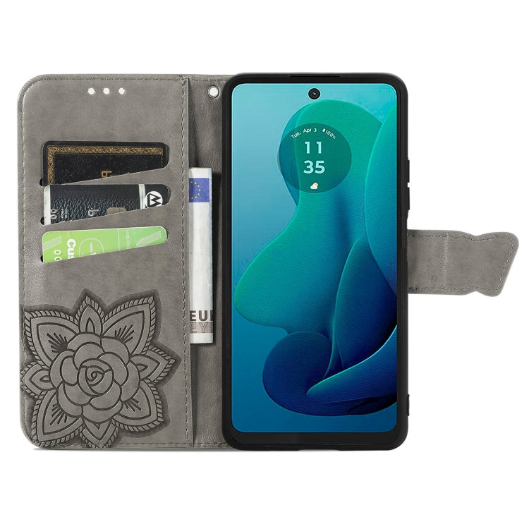 For Motorola Moto G 5G 2024 Butterfly Love Flower Embossed Leather Phone Case(Gray) - Motorola Cases by PMC Jewellery | Online Shopping South Africa | PMC Jewellery | Buy Now Pay Later Mobicred