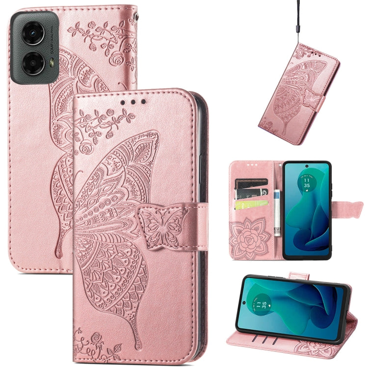 For Motorola Moto G 5G 2024 Butterfly Love Flower Embossed Leather Phone Case(Rose Pink) - Motorola Cases by PMC Jewellery | Online Shopping South Africa | PMC Jewellery | Buy Now Pay Later Mobicred