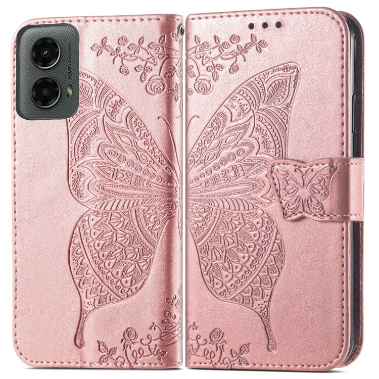 For Motorola Moto G 5G 2024 Butterfly Love Flower Embossed Leather Phone Case(Rose Pink) - Motorola Cases by PMC Jewellery | Online Shopping South Africa | PMC Jewellery | Buy Now Pay Later Mobicred