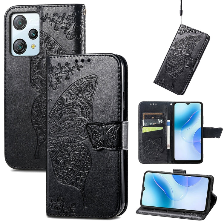 For Blackview A53 Butterfly Love Flower Embossed Leather Phone Case(Black) - More Brand by PMC TechLife | Online Shopping South Africa | PMC TechLife | Buy Now Pay Later Mobicred