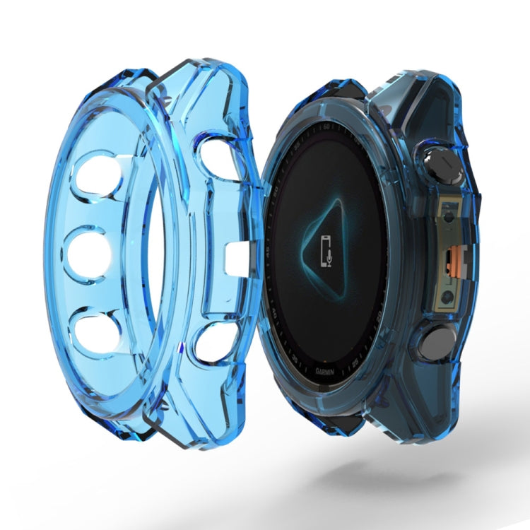 For Garmin Fenix 8 AMOLED 43mm ENKAY Hat-Prince Transparent TPU Frame Drop Protection Case(Blue) - free shipping - PMc TechLife - Order now!