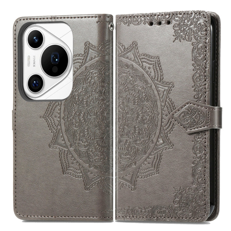 For Huawei Pura 70 Pro Mandala Flower Embossed Leather Phone Case(Gray) - Huawei Cases by PMC Jewellery | Online Shopping South Africa | PMC Jewellery | Buy Now Pay Later Mobicred