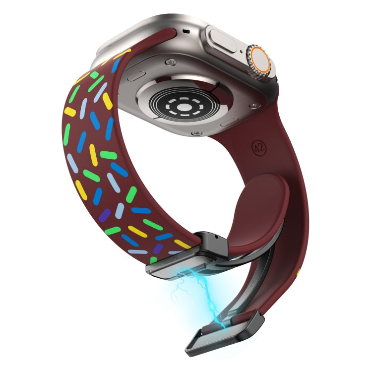 For Apple Watch 7 41mm Rainbow Dots Silicone Magnetic Black Buckle Watch Band(Wine) - Watch Bands by PMC TechLife | Online Shopping South Africa | PMC TechLife