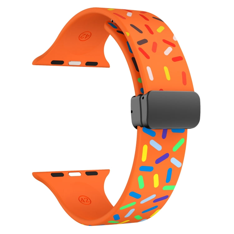 For Apple Watch SE 2022 44mm Rainbow Dots Silicone Magnetic Black Buckle Watch Band(Orange) - Watch Bands by PMC TechLife | Online Shopping South Africa | PMC TechLife