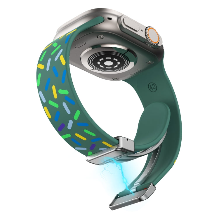 For Apple Watch 2 42mm Rainbow Dots Silicone Magnetic Buckle Watch Band(Green) - Watch Bands by PMC TechLife | Online Shopping South Africa | PMC TechLife