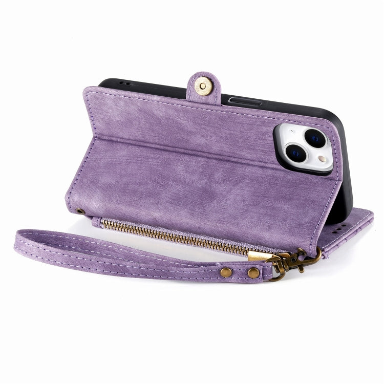For iPhone 14 Pro Max Geometric Zipper Wallet Side Buckle Leather Phone Case(Purple) - free shipping - PMC TechLife - Order now!