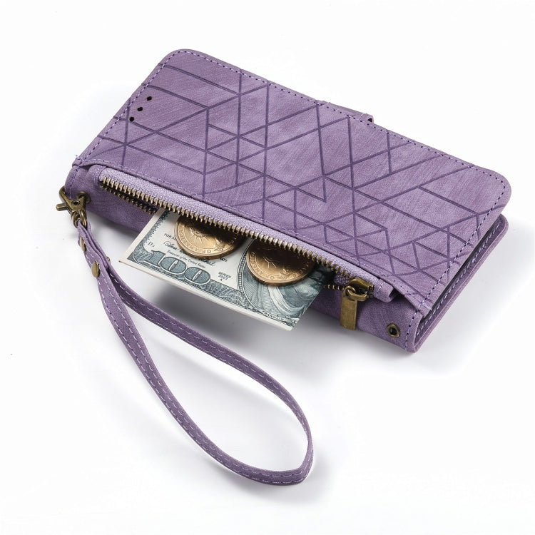 For iPhone 13 Pro Geometric Zipper Wallet Side Buckle Leather Phone Case(Purple) - free shipping - PMC TechLife - Order now!