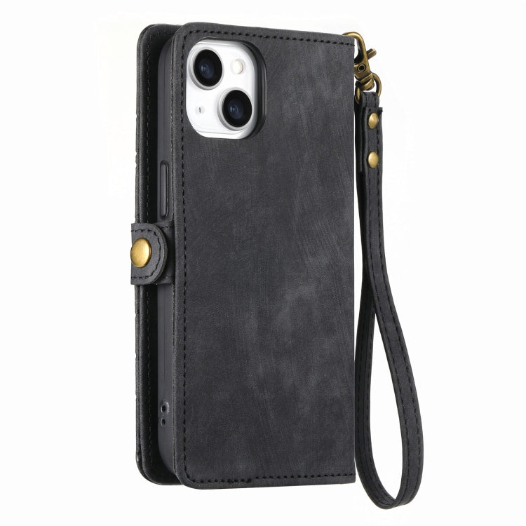 For iPhone 13 Pro Max Geometric Zipper Wallet Side Buckle Leather Phone Case(Black) - free shipping - PMC TechLife - Order now!