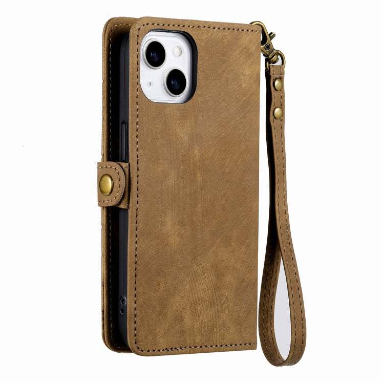 For iPhone 12 / 12 Pro Geometric Zipper Wallet Side Buckle Leather Phone Case(Brown) - free shipping - PMC TechLife - Order now!