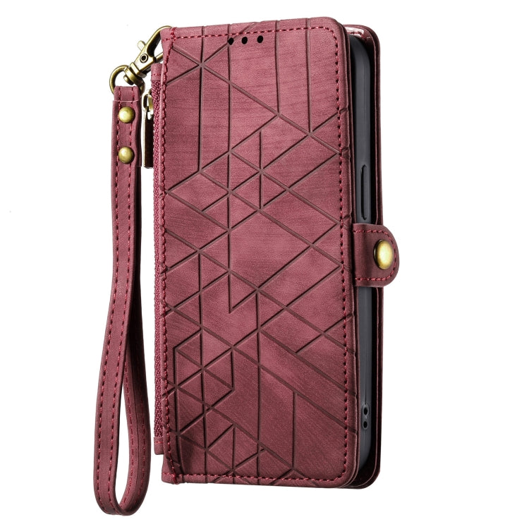 For iPhone 15 Pro Max Geometric Zipper Wallet Side Buckle Leather Phone Case(Red) - free shipping - PMC TechLife - Order now!