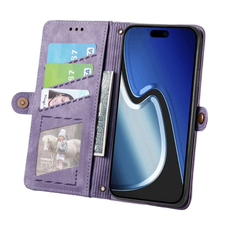 For iPhone 15 Pro Max Geometric Zipper Wallet Side Buckle Leather Phone Case(Purple) - free shipping - PMC TechLife - Order now!