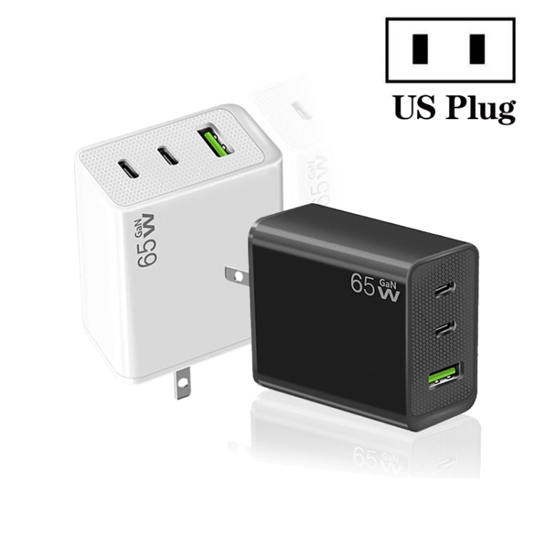 GaN PD65W Type-C x 2 + USB3.0 Laptop Adapter ,US Plug(Black) - free shipping - PMC Jewellery - Order now!