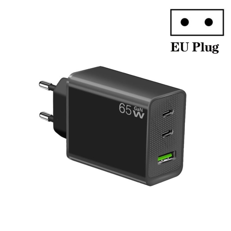 GaN PD65W Type-C x 2 + USB3.0 Laptop Adapter ,EU Plug(Black) - free shipping - PMC Jewellery - Order now!